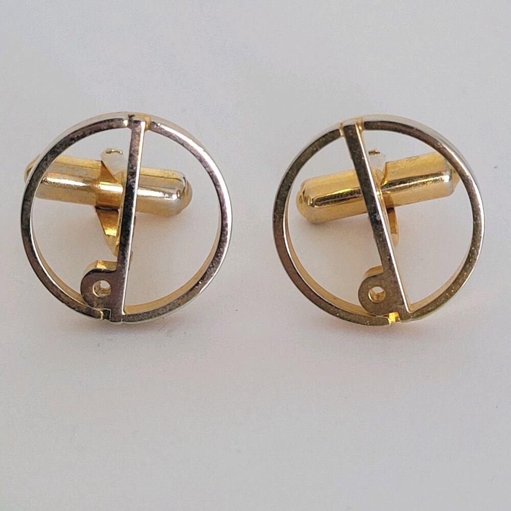 Dunhill D Cufflinks Gold Tone Logo Round Logo Vintage Retro